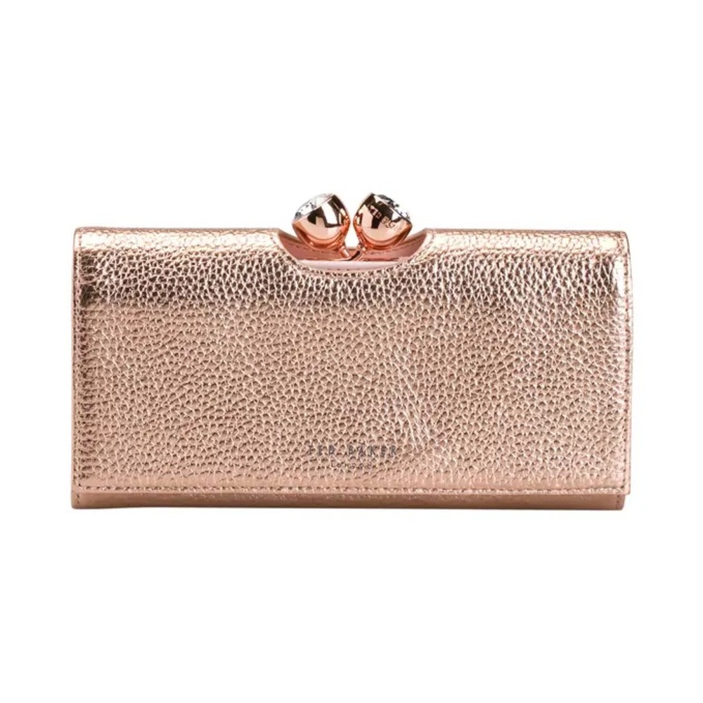 Ted Baker Rose Gold Metallic Leather Clasp Wallet